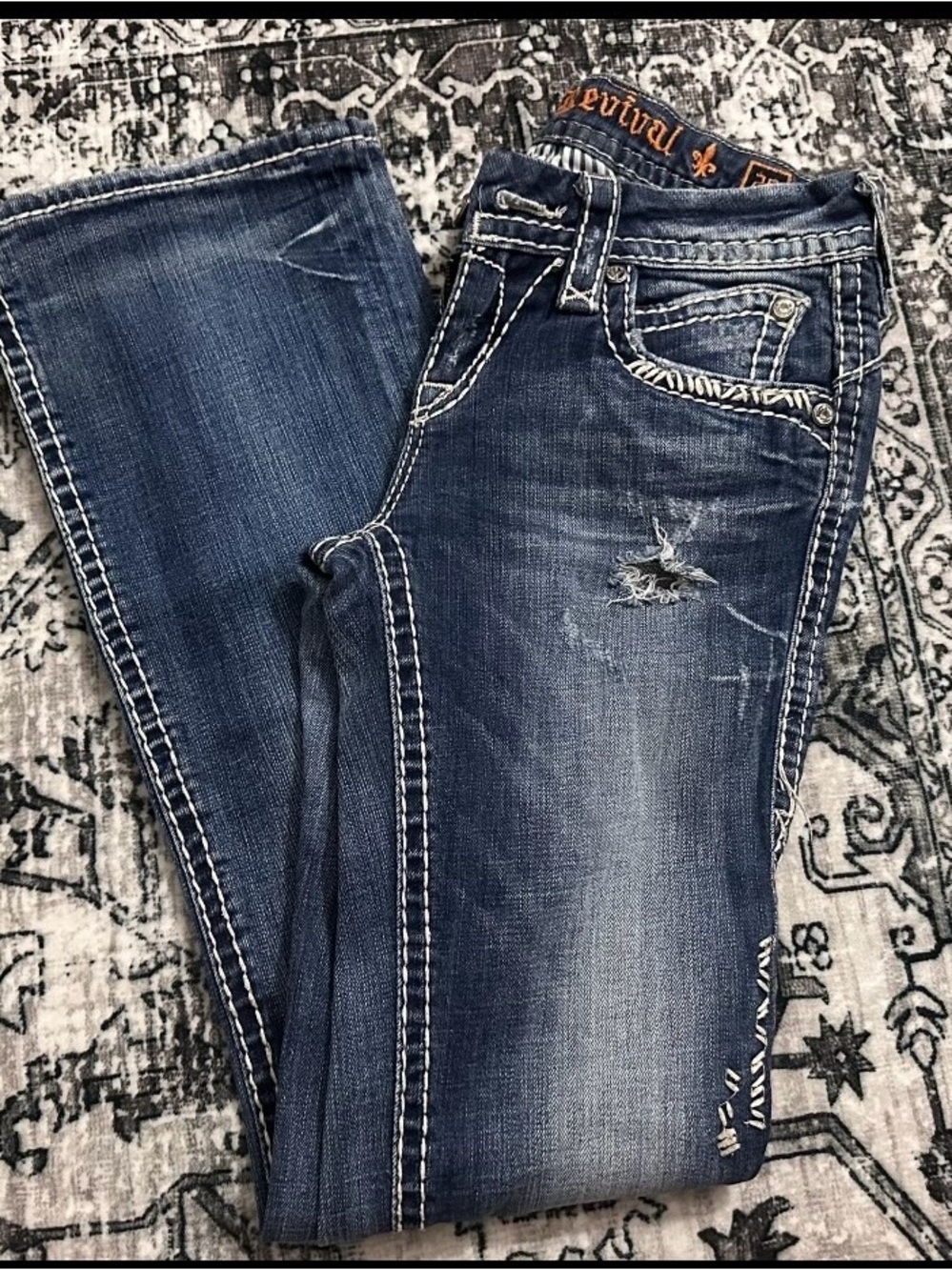 Rock Revival Dark Blue Distressed Bootcut Jeans